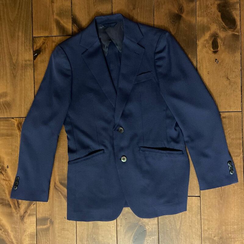 HIROKO KOSHINO homme collection 長袖 薄手 格子柄 シングル テーラード ジャケット 紺　サイズ S
