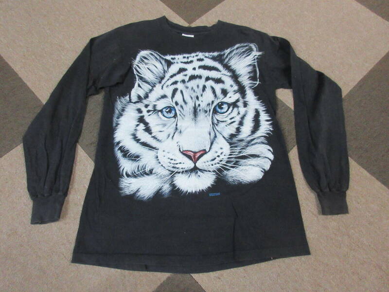 90's Trinity Products ホワイトタイガー Tシャツ M 黒 USA製 長袖 ロンT ロングスリーブ ヴィンテージ オールド 虎 動物