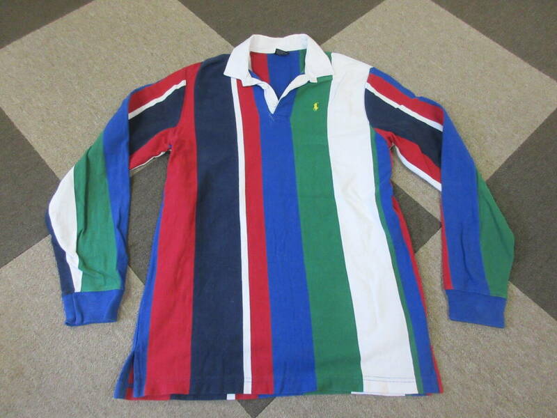 90s Ralph Lauren ラガーシャツ XL マルチストライプ ラルフローレン Polo RL 長袖 ポロシャツ ヴィンテージ オールド