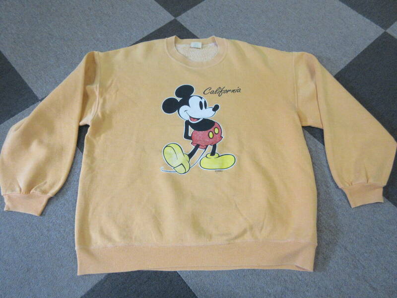 80s90s Velva Sheen ミッキーマウス スウェット XL 黄色 USA製 ベルバシーン Mickey Disney ヴィンテージ オールド トレーナー