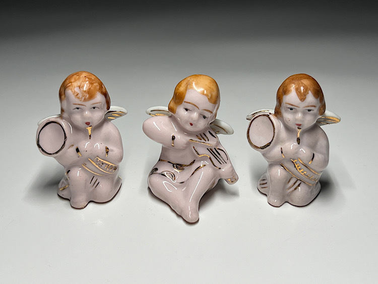 【瑞】陶器　日本製　天使人形３点　ミニ人形