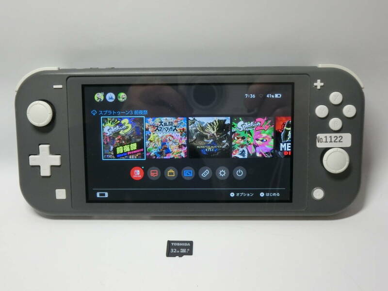 【№1122-ｇ6006】中古：Nintendo グレー Lite Switch ニンテンドースイッチライト　本体　32GBメモリーカード付　作動品　現状渡す