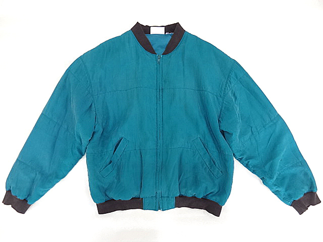 ビンテージ 80S 90S レア カラー シルク 100％ ジャケット ブルゾン グリーン ブルー 中間色 ボンバー MA1 デザイン リブ ユニセックス 