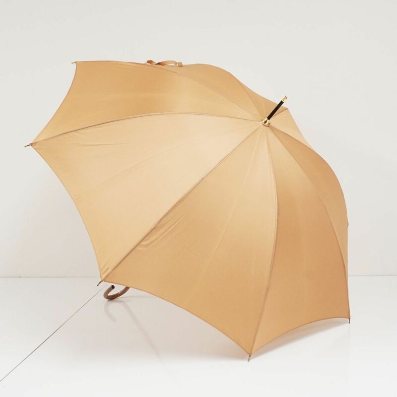 傘 WAKAO ワカオ USED美品 シンプル ベージュ 無地 高級 日本製 富士絹 55cm KR A0492