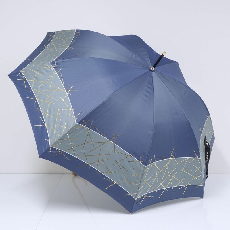 傘 JILLSTUART ジルスチュアート USED美品 雨傘 ブルー ライン ロゴ グラス骨 60cm A0557