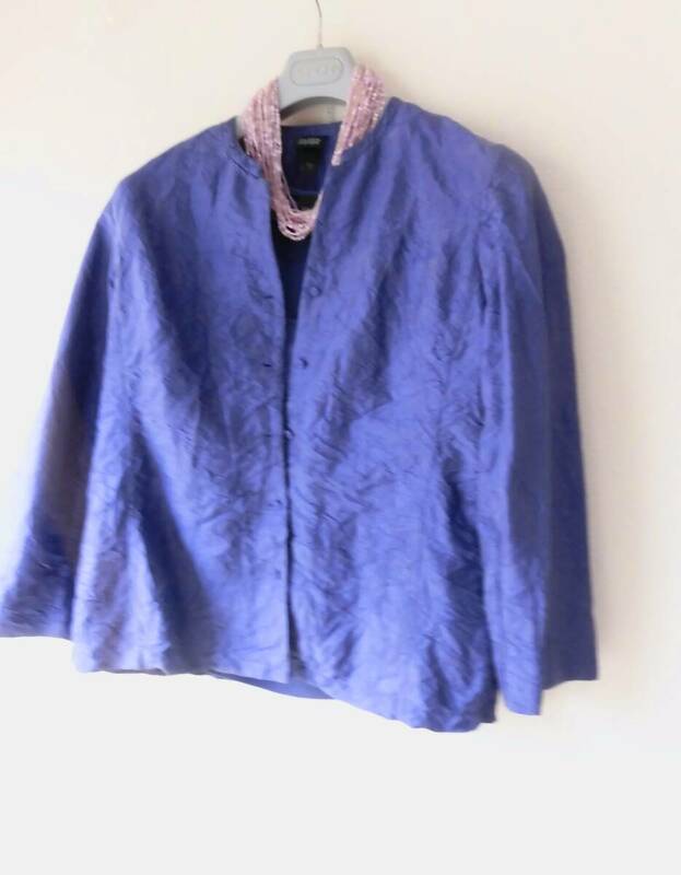 ●美品/ アイリーンフィッシャー/EILEEN FISHER/紫総シルク/シワ加工のジャケット/羽織もの/サイズL~LX相当
