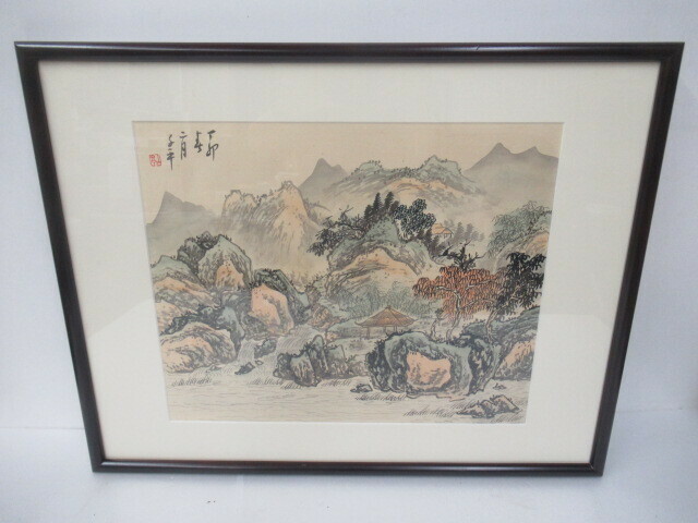 J4581 真作保証 中国絵画 中国古玩 美術品 上海市郊外 絵画 額装