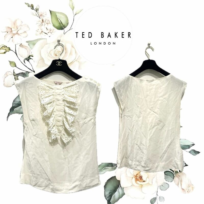 【TED BAKER】胸元レースフリルノースリーブカットソーブラウス　テッドベイカー