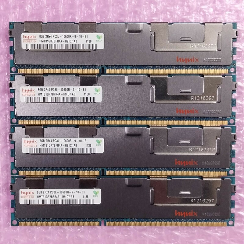 【動作確認済】SK Hynix DDR3-1333 計32GB (8GB×4枚セット) PC3-10600R ECC Registered RIMM メモリ (在庫1)