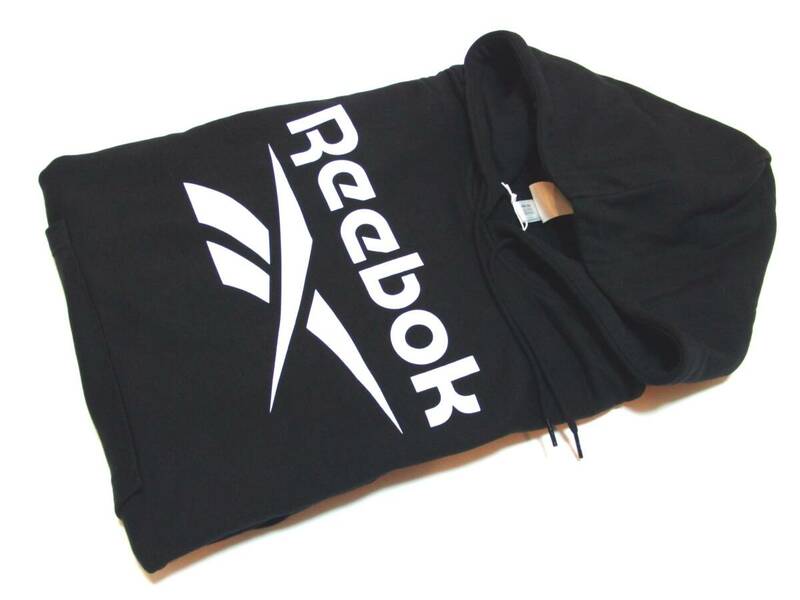 即決新品!!正規品Reebokロゴ入りパーカーXO【Identity Logo】タグ付きリーボックフーデッドパーカーBLACK×WHITE☆パイル地スウェット