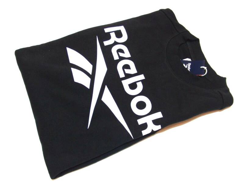 即決新品!!正規品Reebokロゴ入りトレーナーL【Identity Logo】タグ付きリーボックパイル地スウェット☆BLACK×WHITEクルースウェット