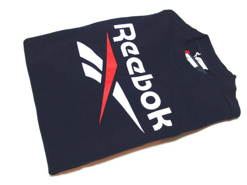 即決新品!!正規品Reebokロゴ入りトレーナーL【Identity Logo】タグ付きリーボックパイル地スウェット☆NAVY×WHITE×REDクルースウェット