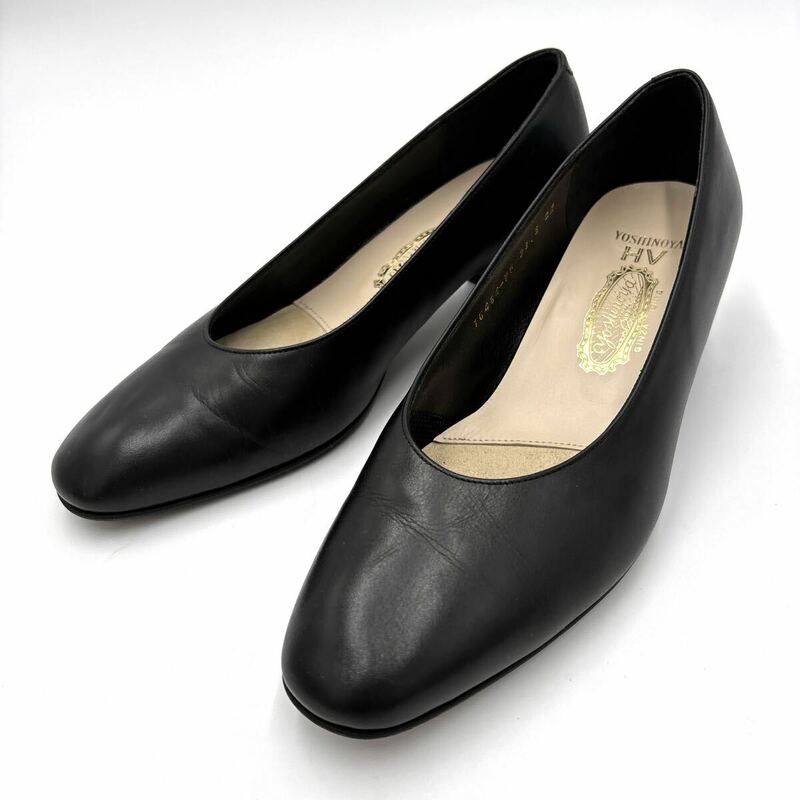 P ＊ 美品 日本製 '高級感溢れる' GINZA YOSHINOYA 銀座ヨシノヤ 本革 ヒール パンプス 革靴 ビジネスシューズ 23.5cm レディース 婦人靴