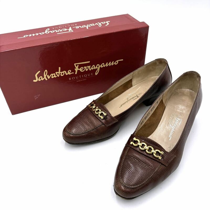 ＊ 箱付き イタリア製 '高級婦人靴' Salvatore Ferragamo サルヴァトーレフェラガモ 本革 ガンチーニ ヒール / パンプス 8C 25cm 