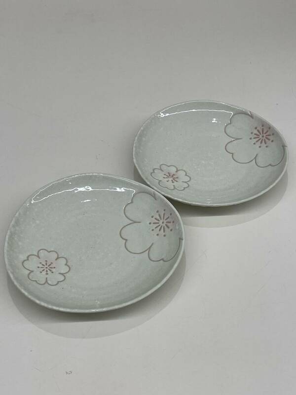 ☆141 焼き物 彩 皿 陶芸 陶器 食器 花柄 2枚セット 和食器 梅