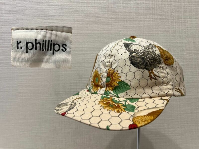 ★USA製★r.phillips★フィリップス★6パネルキャップ★帽子★総柄★金網フェンス★向日葵★フラワー★鶏★にわとり★80s★90s★