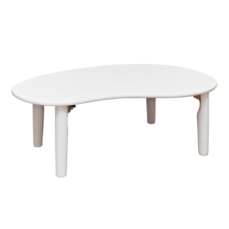 折りたたみテーブル 85cm幅 ビーンズ型 センターテーブル 木製 楕円 折れ脚 ちゃぶ台 WFG-8555(WH) ホワイト