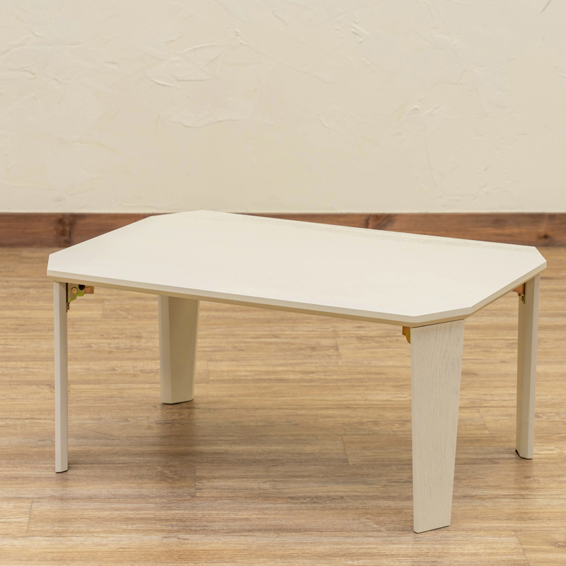折りたたみテーブル ロータイプ ローテーブル 座卓 ちゃぶ台 アンティーク 完成品 折れ脚 70cm×50cm 木製 SH-11 ホワイト(WH)
