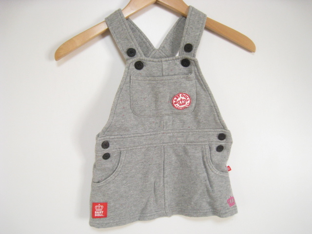 BABY DOLL ベビードール キッズ 子ども 女の子 オーバーオール スカート 灰色 グレー サイズ90 ロゴ ワッペン 刺繍
