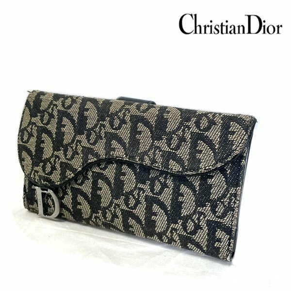 Christian Dior/クリスチャン・ディオール トロッター 三つ折り長財布 サンド Dチャーム キャンバス