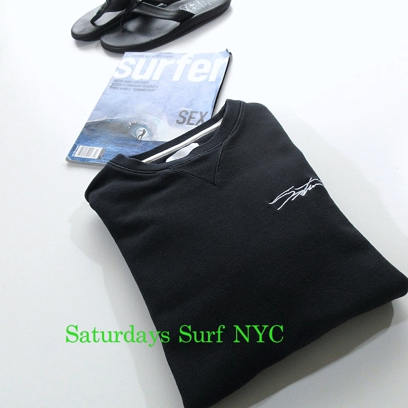 【Saturdays Surf NYC サタデーズサーフ】ワンポイント 裏毛 スウェット トレーナー ブラック!!