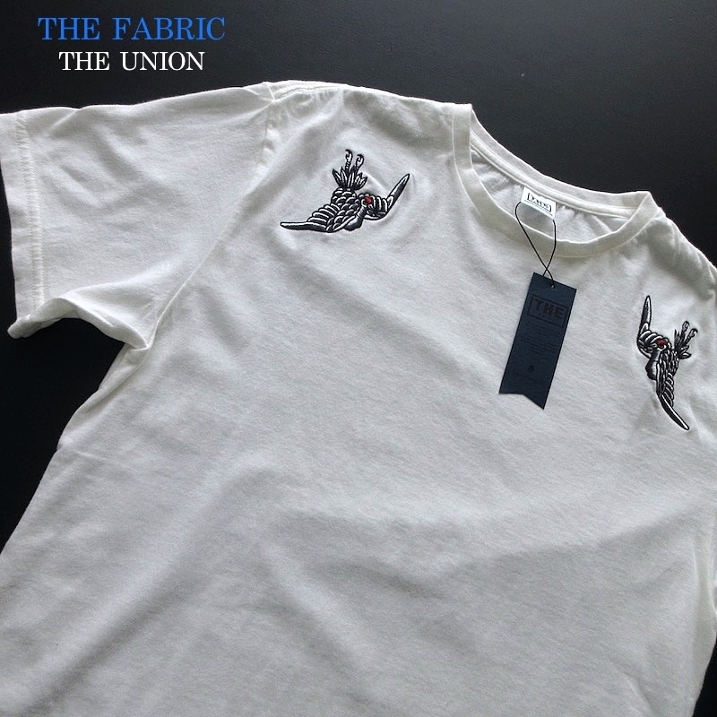 【THE UNION ザ ユニオン】THE FABRIC 未使用 6600円 刺繍 ホワイト Tシャツ Mサイズ!!　（MADE IN JAPAN）