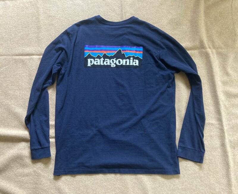 patagonia ビッグロゴ ロンT ネイビー Lサイズ NAVY 紺色 バックプリント ロゴ パタゴニア