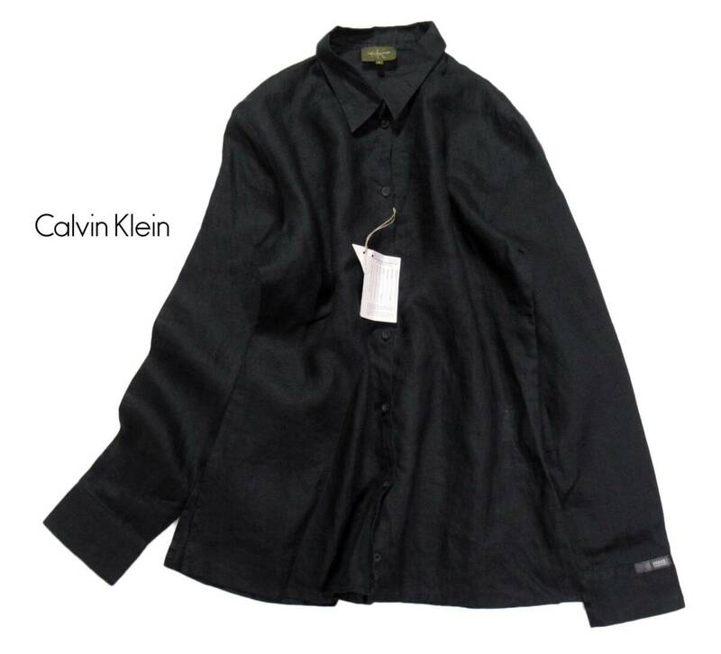 未使用 Calvin Klein カルバンクライン 洗える 麻 リネン ラミー シャツ L