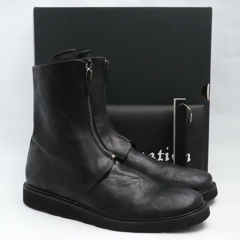 INCARNATION フロントジップコンバットブーツ 43 ブラック 32511V-7967/RSB-AB インカネーション HORSE LEATHER FRONT ZIP COMBAT BOOTS