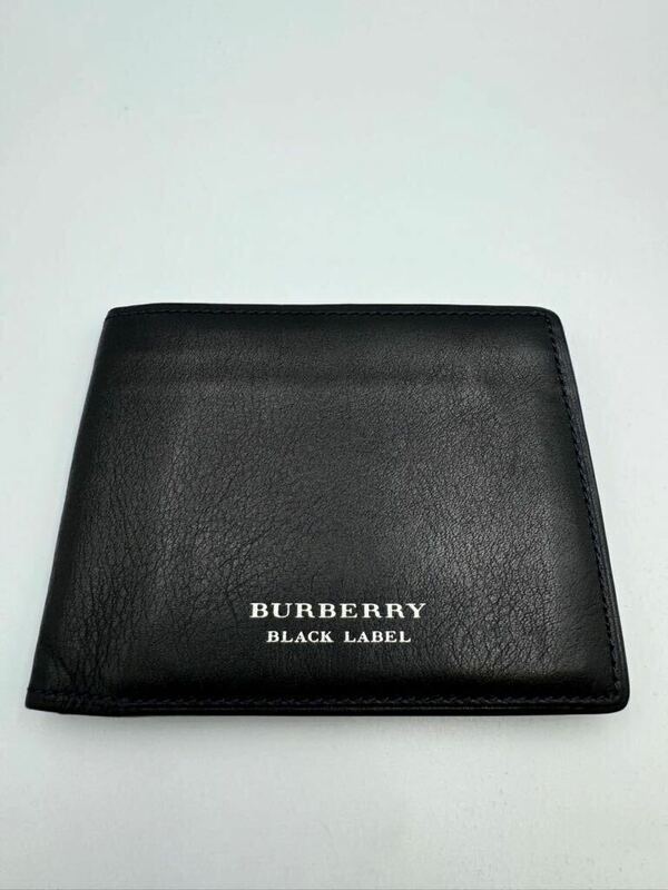 極美品　バーバリー　ブラックレーベル　二つ折り財布　ネイビー　レッド　レザー　メンズ　カードケース　札入れ　クレストブリッジ