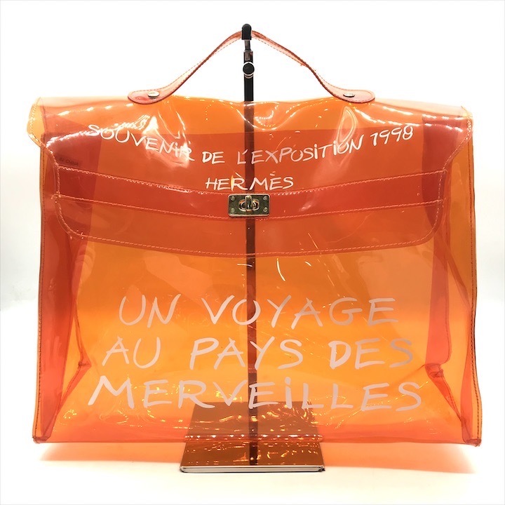 美品 HERMES エルメス ビニール ケリー ハンド バッグ オレンジ m11045