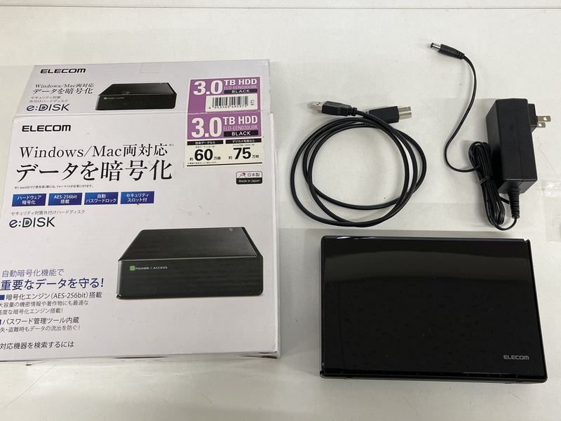 エレコム (ELECOM) ELD-EEN030UBK USB3.0外付けハードディスク ハードウェア暗号化 パスワード保護 3TB