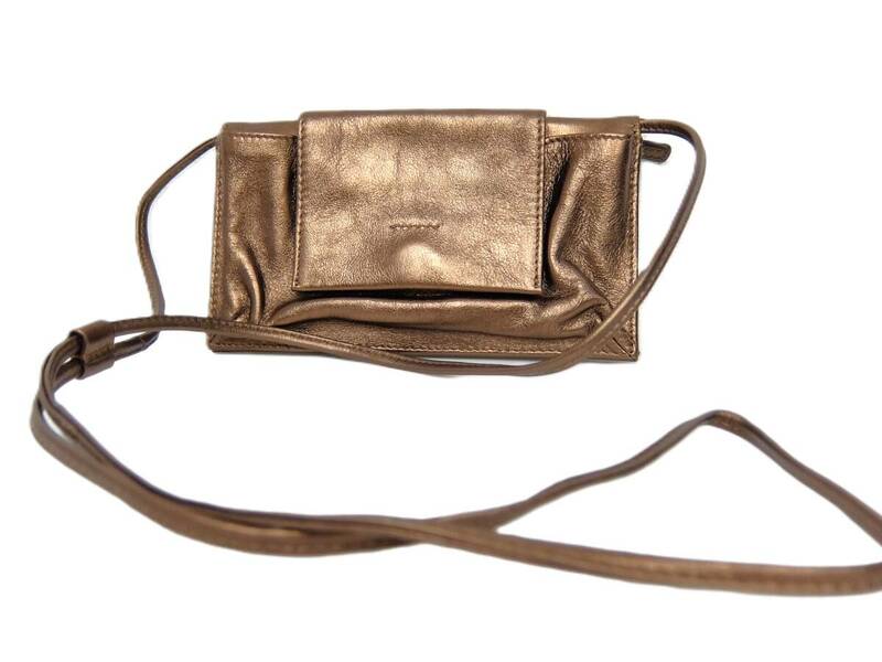 EAR イア ミニ ウォレット ショルダーバッグ 薄型 レザー メタル ブラウン レディース 鞄 財布 コインケース 肩掛け