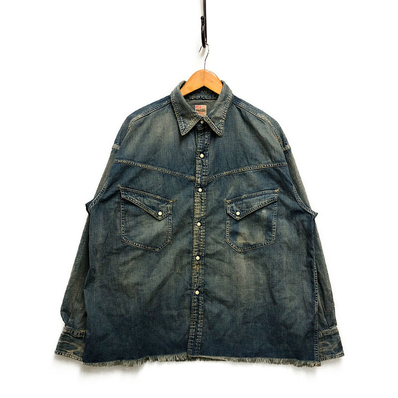 SAINT MICHAEL セントマイケル 23AW SM-A23-0000-015 DENIM SHIRT 加工 デニム 長袖シャツ インディゴ サイズL 正規品 / 32386