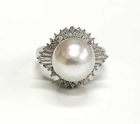 【15-22】Pt900 真珠 約11.0-11.5mm ダイヤモンド0.56ct 指輪 サイズ14.5号【菊地質店】