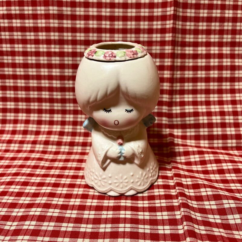 Sanrio サンリオ　昭和レトロ　置物　人形　天使　当時物　陶器人形 キャンドル　蝋燭立て　高さ約11センチ
