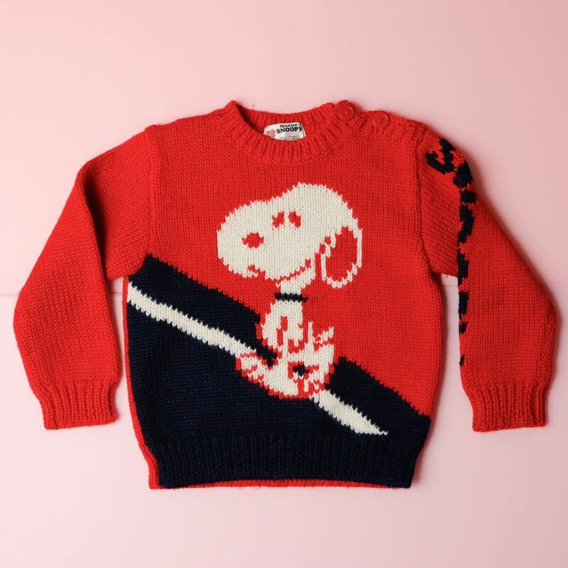 【美品】FAMILIAR × SNOOPY ニットセーター 100 レッド [skuuuキッズ] トップス ファミリア スヌーピー vintage OLD オールド