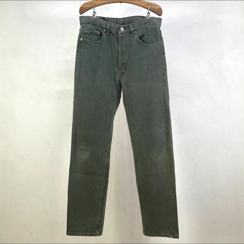 90s USA製 W33 L32 Levi's 501 カラーデニム オリーブ 後染め サルファ グリーン made in usa リーバイス デニムパンツ ジーンズ