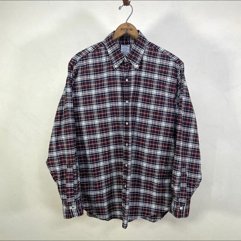 美品 USA製 size L 16 33 brooks brothers ボタンダウン シャツ regent fit チェック コットン made in usa 長袖 ブルックスブラザーズ