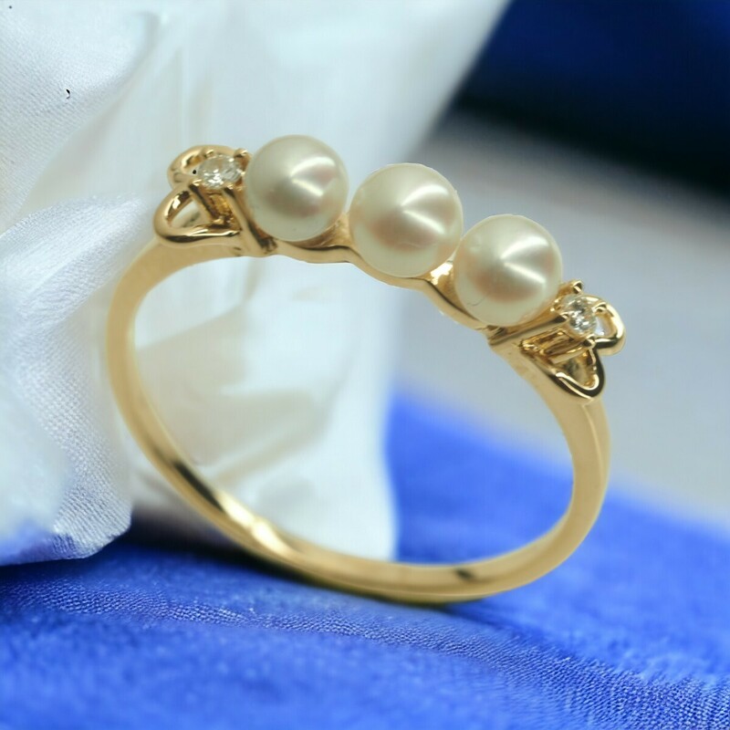 田崎真珠　TASAKI　タサキ　可愛いベビーパールダイヤリング　指輪　K18YG D0.02ct 10号　アコヤ本真珠