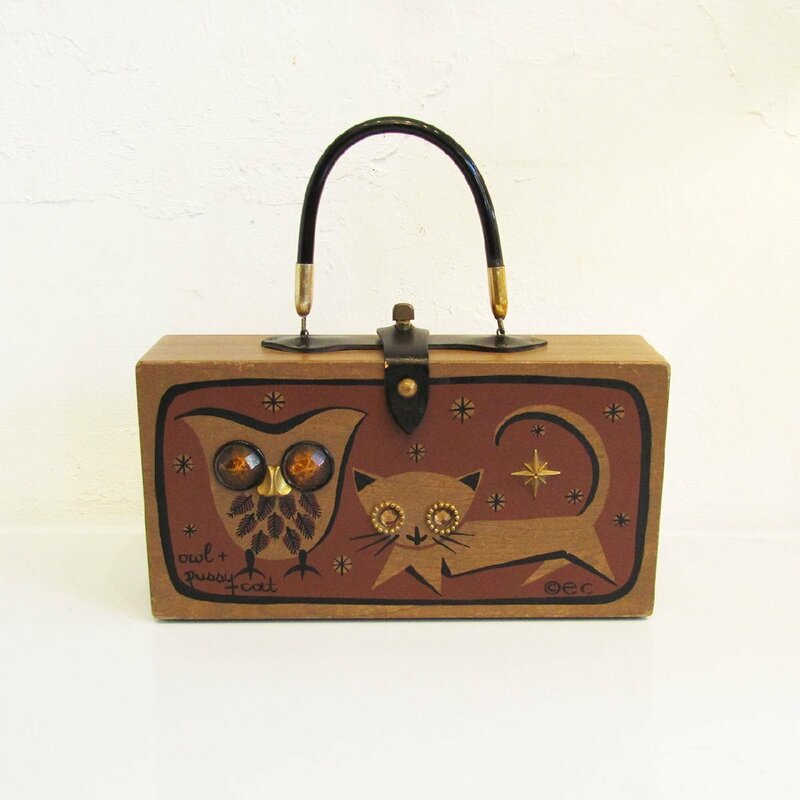 ★Vintage 1960's Enid Collins Cat & Owl Box Bag