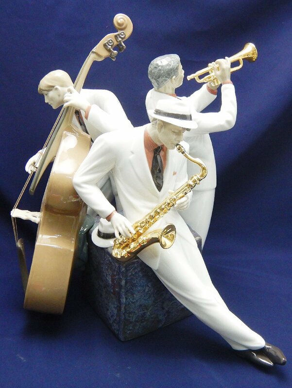 希少☆LLADRO リヤドロ☆世界完全限定品 名作磁器人形 レッツ・スウィング・ジャズ JAZZ TRIO ED.707/3000 置物☆西洋陶磁☆Z0418963