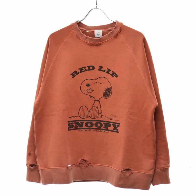 【L】6 (ROKU) UNITED ARROWS / ロク 8612-599-0402 SNOOPY LIP SWEAT PULLOVER ダメージ加工 スヌーピー長袖スウェット