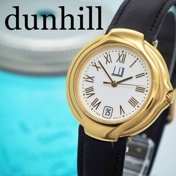 108【美品】dunhill ダンヒル時計　メンズ腕時計　ゴールド　ローマ文字