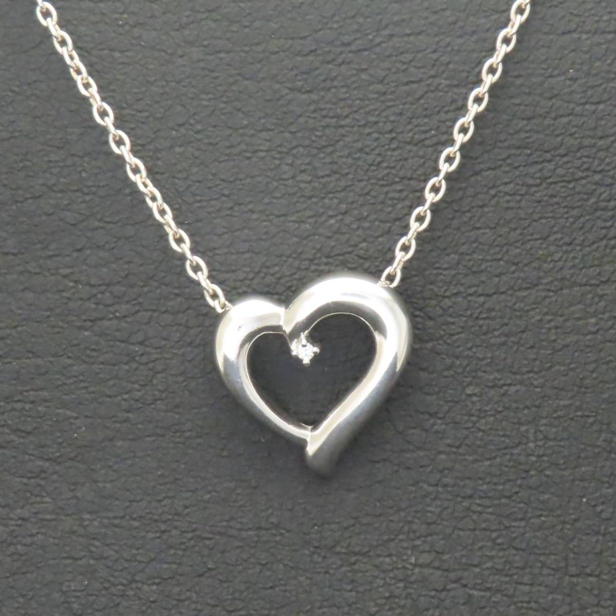 新品同様 美品 田崎真珠 タサキ TASAKI ダイヤモンド ハート ネックレス シルバー925社外チェーン 2.5g 0.01ct