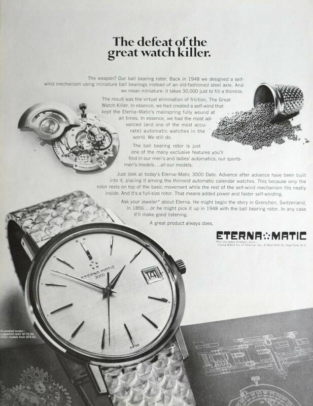 稀少・時計広告！1966年エテルナ 時計広告/Eterna Matic 3000 Watch/Swiss/W