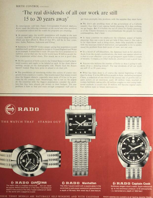 稀少・時計広告！1967年ラドー 時計広告/Rado Diastar/Manhattan/Captain Cook/Watches/Swiss/W