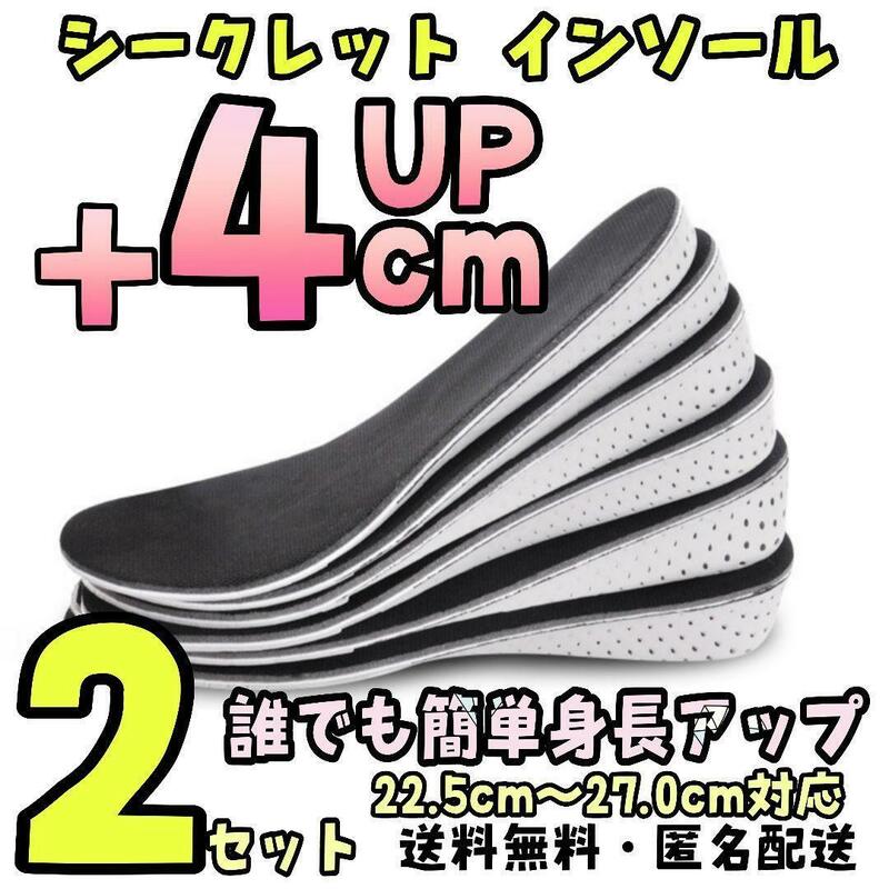 4センチ 2セット シークレット インソール 22.5cm～27.0cm おすすめ 厚底 盛れる 最強 調整 極厚 中敷き 身長 分厚 いずれない 高い