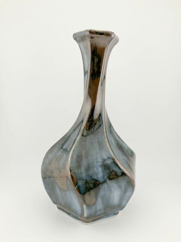 壺 美しい 花瓶 花器 黒 青 ブルーグレー 古道具 骨董市 生け花 花瓶 花器 (k5653-m7)