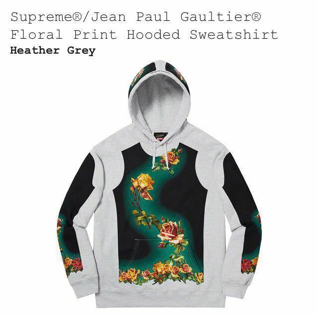 Supreme Jean Paul Gaultier Floral Print Hooded Sweatshirt M Heather Grey 19SS 新品 正規品 ゴルチエ シュプリーム グレー